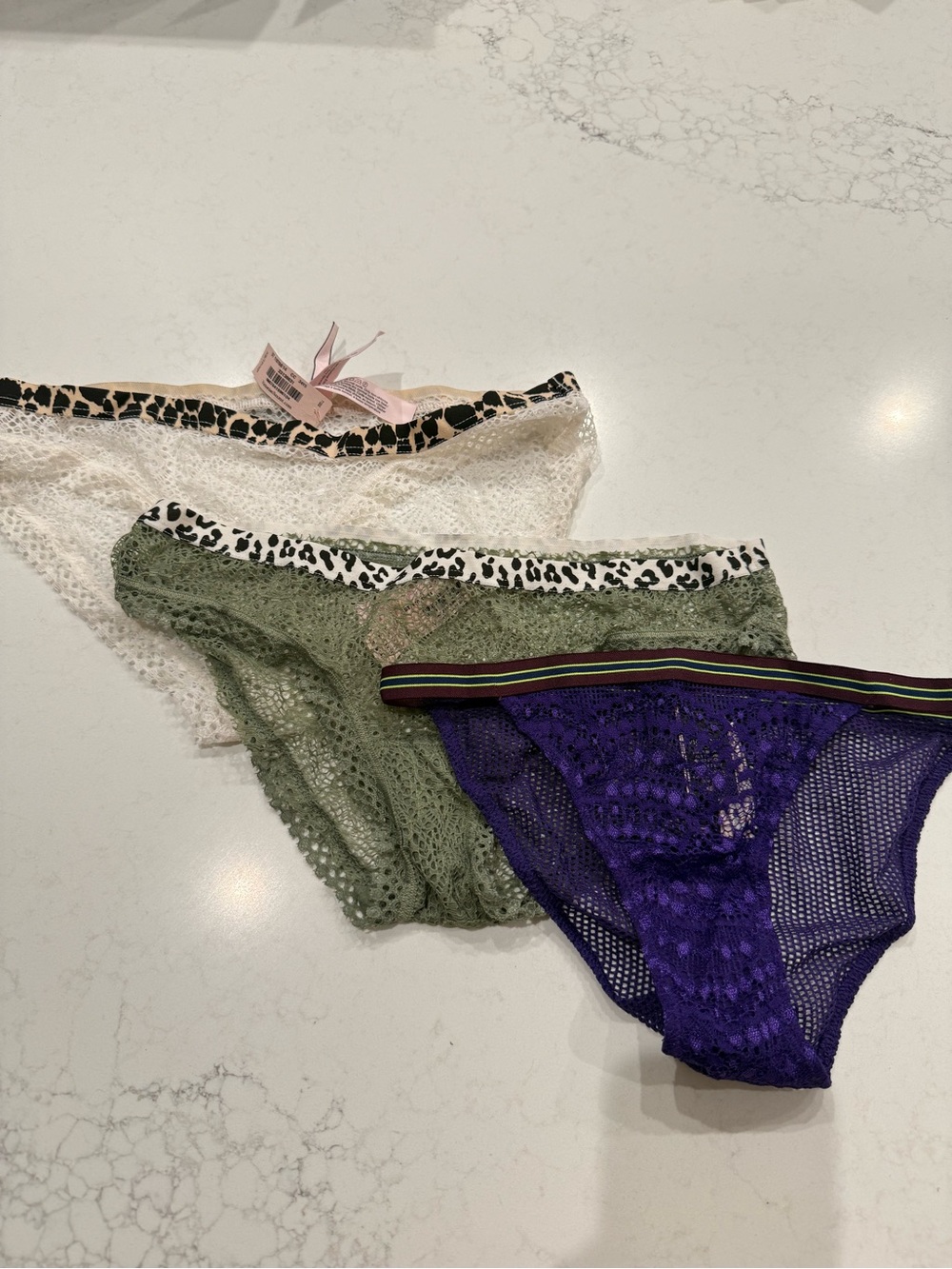 Victoria's Secret Lace & Mesh Bikini Set in Purple, Olive & Ivory
